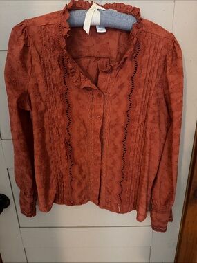 Calypso St Barth Button Down Rust Color Shirt Size L 100% Cotton